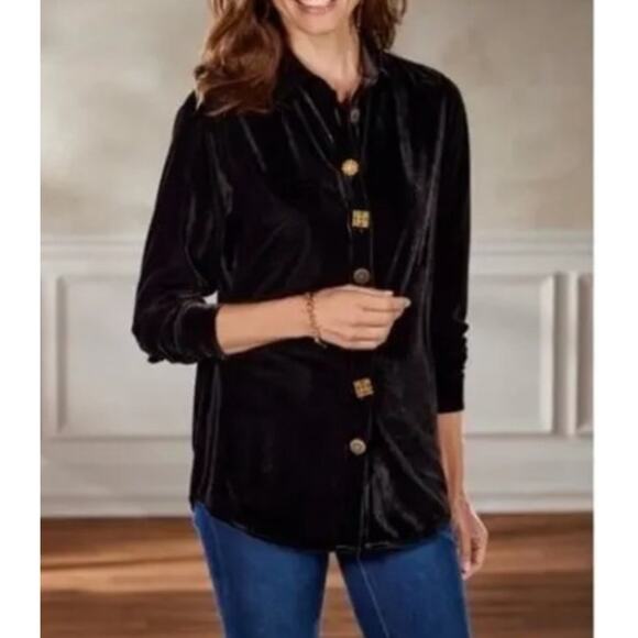 Soft Surroundings Filigree Velvet Boyfriend Shirt Medium Whimsigoth Romantic - Picture 1 of 7
